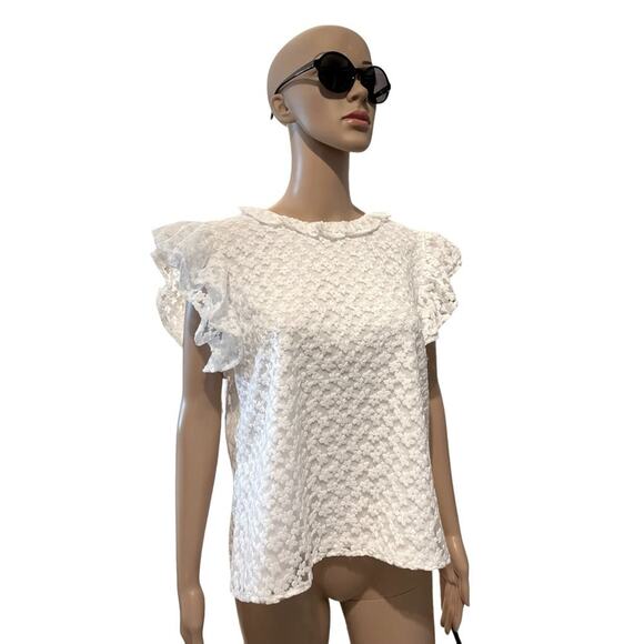 JILL Jill Stuart white floral lace ruffle sleeve blouse size large - Picture 1 of 13